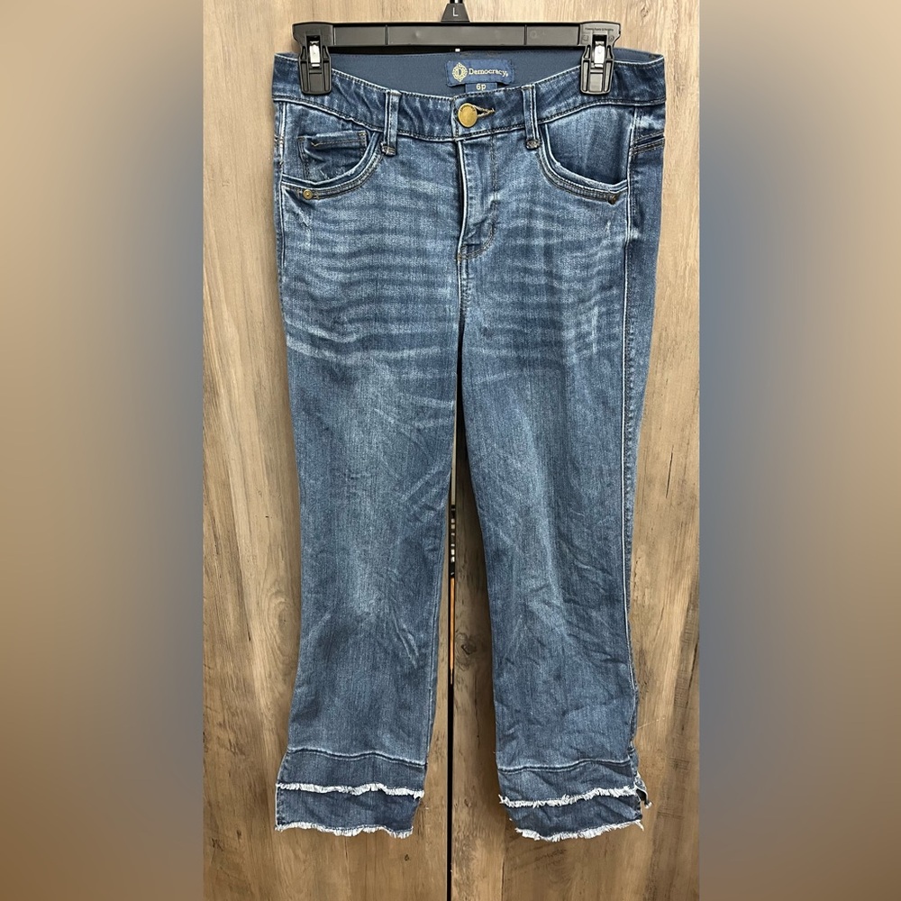 Democracy “Ab solution”Double Layer Fray Hem with Kick Flare Jeans